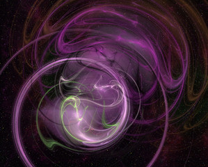 Poster - Abstrct Digital Artwork. The theme of the cosmos and the universe. Supernova explosion with Plasma filaments against the background of starry space. Technologies of fractal graphics.