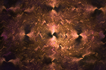 Poster - Abstrct Background. Space of gold, waves and motion. Digital Art. Technologies of fractal graphics.