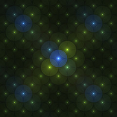 Poster - Abstrct Background. Glowing balloons, Symmetrical pattern. Digital Art. Technologies of fractal graphics.