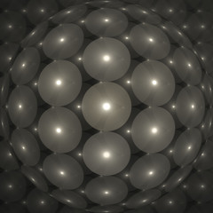 Poster - Abstrct Background. Glowing air balloons and a large sphere. Symmetrical pattern. Digital Art. Technologies of fractal graphics. Black and white.