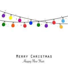 colorful christmas light bulb. happy new year greeting card