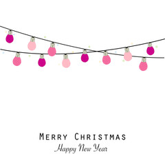 Wall Mural - Pink christmas light bulb. Happy new year greeting card 