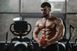 © antondotsenko - Brutal strong bodybuilder athletic men pumping up muscles with dumbbells
