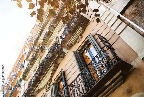 View Of Barcelona Street With Vintage Traditional Spanish