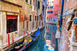 Luxury Gondola waiting for tourists near Rialto Bridge in Venice