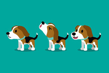 Set Of Vector Cartoon Character Cute Beagle Dog Poses For Design.