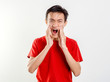 © Phushutter - Headshot man toothache on white background. Asians wear red short sleeves.