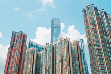 Poster - Residential buildings in Hong Kong. Hong Kong is one of the most densely populated places in the world.