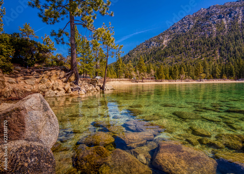 Fotografie, Obraz Long exposure of Sand Harbor at Lake Tahoe North, Nevada county, California, USA