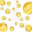 Falling golden coins isolated on transparent background. Shiny metal dollar rain. Casino jackpot win. Vector illustration
