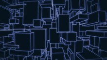 Vertically Moving Camera On A Vintage 3d Blue Vector Background City Loop