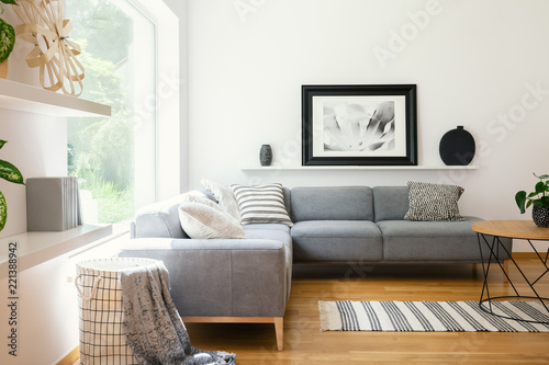 Fotografie, Obraz Black and white textiles and decorations in a classic scandinavian style living