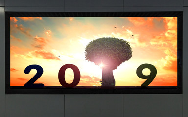 Wall Mural - happy new year concept: roadside billboard with 2019 sign