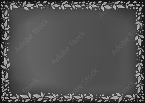 Chalkboard Background With Decorative Frame Of White Leaves And