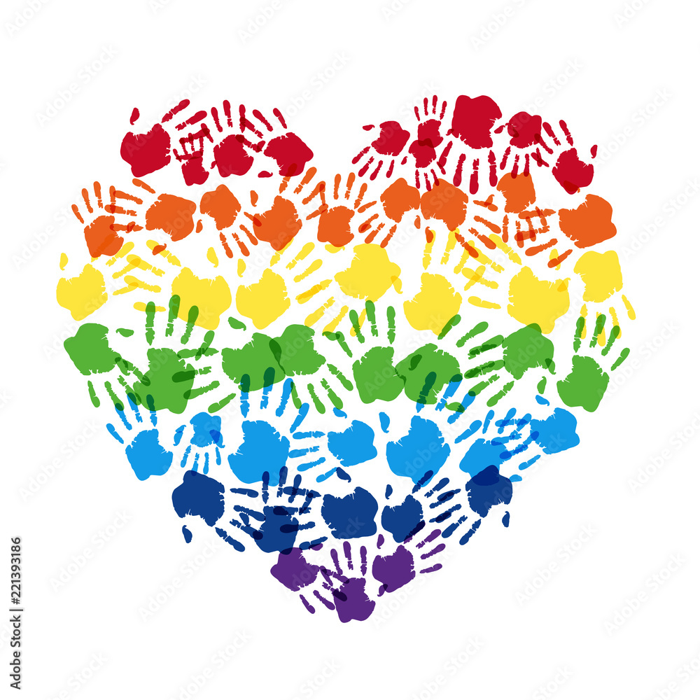 rainbow color hands Fingerprint make heart sign for Pride day vector ...