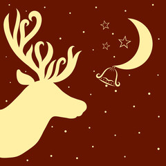 Wall Mural - Christmas background with deer head, moon, bell and star