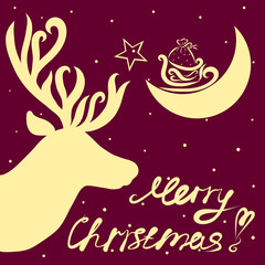 Wall Mural - Merry Christmas, deer head, moon and gifts