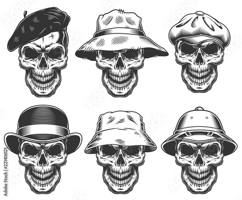 Set of skulls in the hats