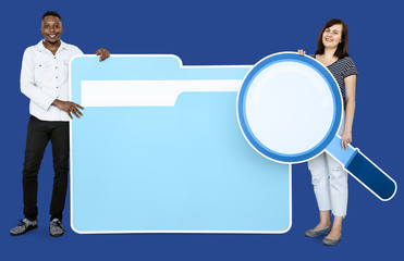 Wall Mural - People with a magnifying glass and a folder icons