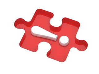 Poster - 3d rendering Exclamation sign in puzzle