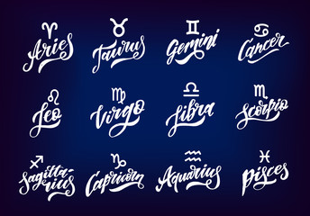 horoscope set lettering calligraphy vector brush text astrology