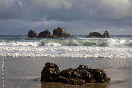 фотография beach playa de aguilar and pena el caballar on the north coast of spain,asturias