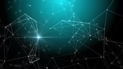 Poster - Elegant fantasy abstract technology, science and engineering motion background with plexus lines and nodes network and flickering light. Depth of field settings. 3d rendering.