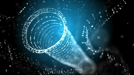 Poster - Blue illuminated particles in organic motion. Abstract technology, science and engineering motion background. Depth of field settings. 3D rendering.