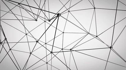 Poster - Glossy black 3d plexus style lines and nodes structure slowly modifying its shape. Abstract technology, science and engineering motion background. 3D rendering.