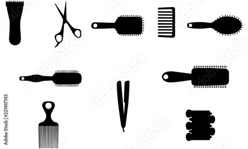 Download Hairdresser Tools Silhouette Svg Cricut Clipart Vector Eps Cut File Png Ai Salon Scissors Hair Brush Comb Flat Iron Stock Vector Adobe Stock