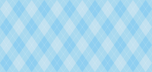 Wall Mural - Argyle vector pattern. Light blue with thin white dotted line. Seamless geometric background for fabric, textile, men's clothing, wrapping paper. Backdrop for Little Man  (baby boy) party invite card 