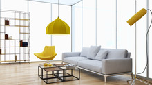 Large Luxury Modern Bright Interiors Apartment Living Room Illustration 3D Rendering