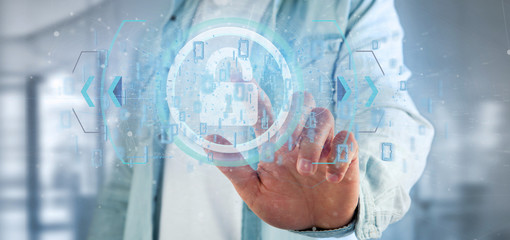 Poster - man holding a padlock web security concept 3d rendering