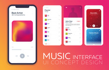 Mobile UI Design Concept. Music Player Interface. Vector Illustration.