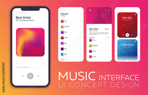 Plakaty atrybuty muzyczne  koncepcja-projektowania-mobilnego-interfejsu-uzytkownika-interfejs-odtwarzacza-muzycznego-ilustracja-wektorowa