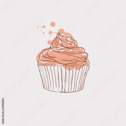Cuadros en Lienzo cupcake sketch theme vector art illustration
