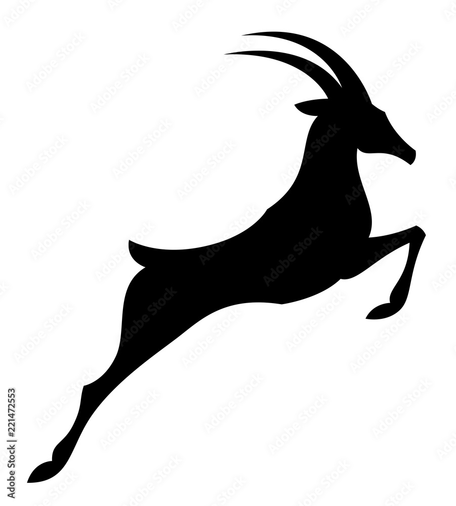 Black jumping antelope on a white background - obrazy, fototapety, plakaty 