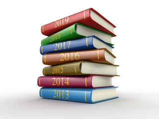 Poster - Stack of books with 2019. Image with clipping path