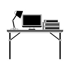 Wall Mural - Office with computer in black and white