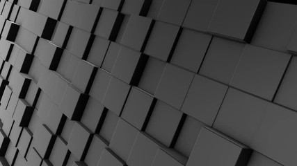 Poster - Abstract dynamic black cube blocks wall with random motion. Realistic plastic texture. 3D rendering.