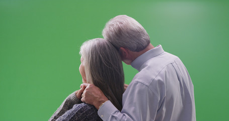 Rear view of loving mature couple looking at a green screen