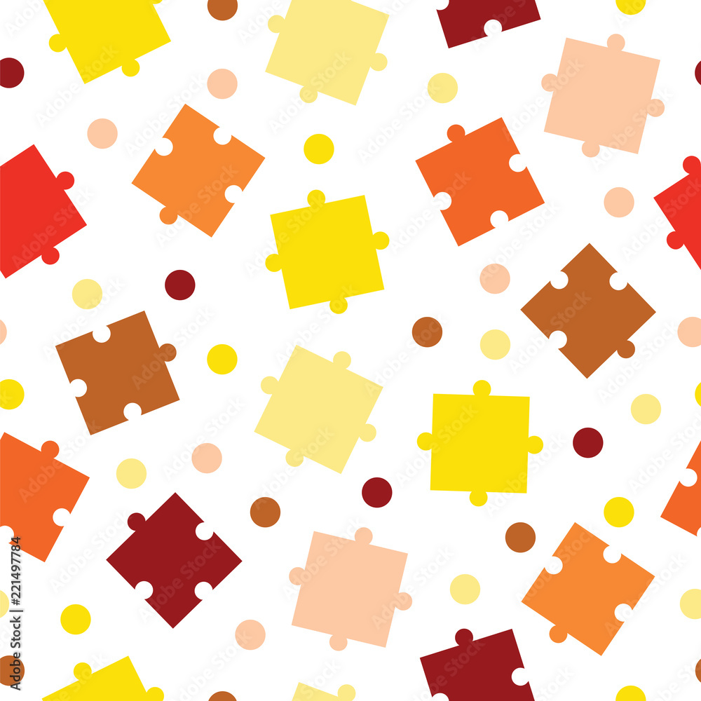 seamless tileable pattern with puzzle pieces vector - orange and yellow ...