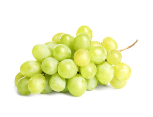  Bunch of green fresh ripe juicy grapes isolated on white