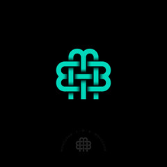 Poster - e, m and b letters. e, m, b monogram consist of inwrought azure lines, isolated on a dark background