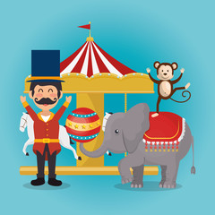 Wall Mural - monkeys and elephant circus show