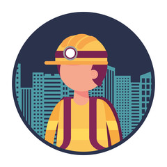 Poster - firefighter with cityscape character