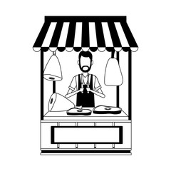 Canvas Print - Butcher stand isolated in black and white