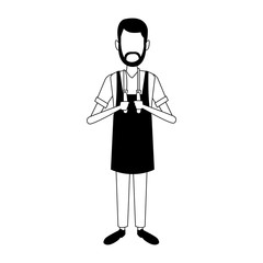 Poster - Cooker man with utensils in black and white