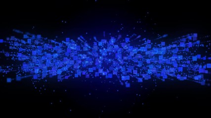 Poster - Square Blue Flickering Moving Particle Graphic Animation Background