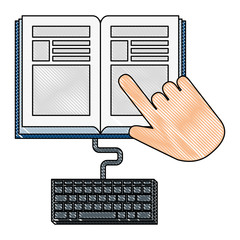 Canvas Print - electronic book with hand and keyboard